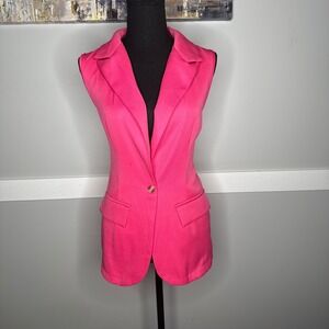Shein Women Hot Pink Sleeveless Blazer Vest Single Button Flap Pockets Size M 6